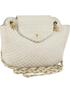 BALLY Chain Shoulder Bag Leather White Gold